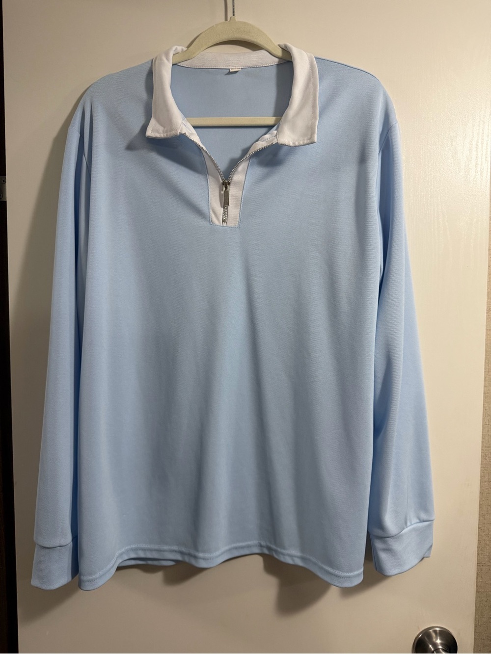 Men's Light Blue Quarter-Zip Dress Shirt with White Collar